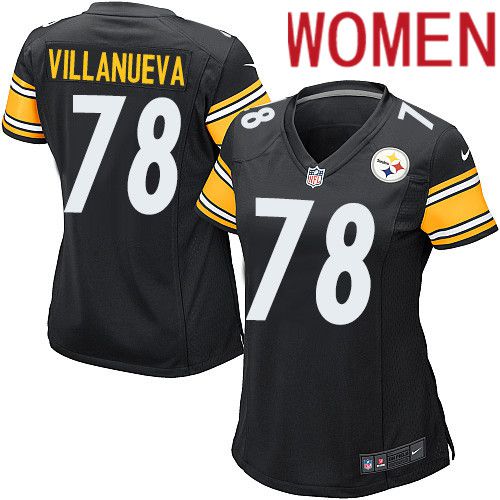 Women Pittsburgh Steelers 78 Alejandro Villanueva Nike Black Game NFL Jersey